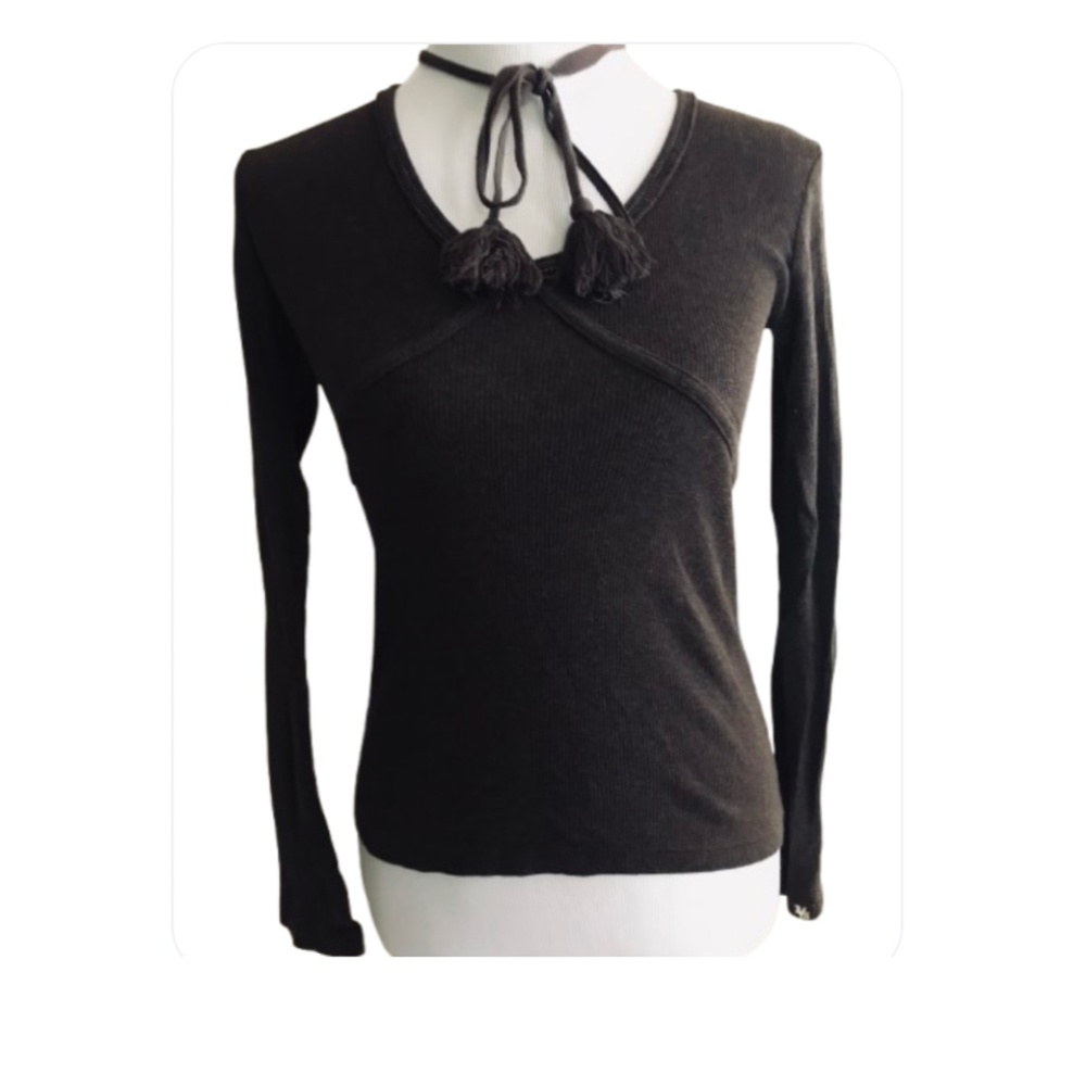 Victoria's Secret Moda Black Ribbed long sleeve top-sz Med- never worn